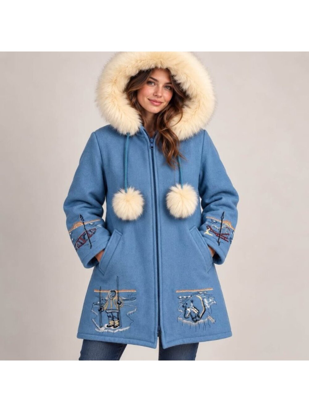 Vt Northern Sun Gemini Wool Fur Hood Parka Made in Canada Large
